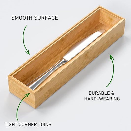 Silverware Tray for Drawer, Stackable Kitchen Bamboo Drawer Organizer 12" x 3" - Image 2