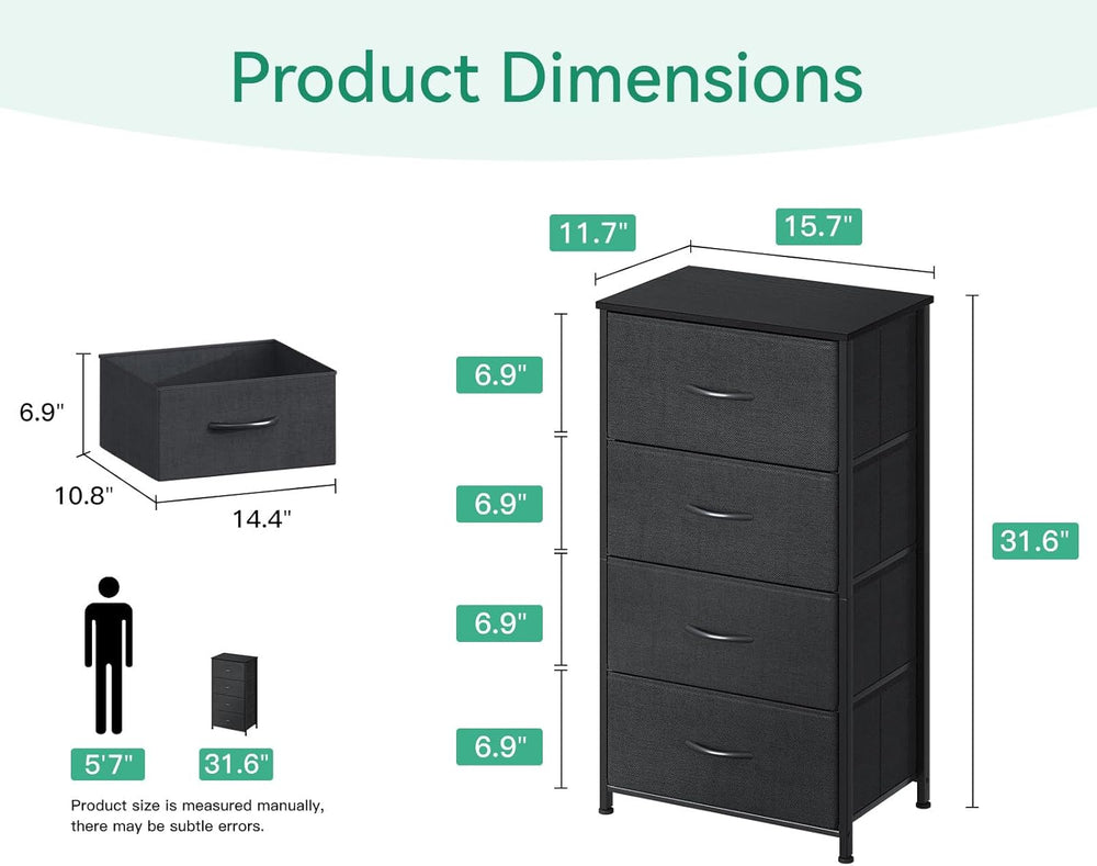 AODK Small Dresser for Bedroom with 4 Storage Drawers, Black