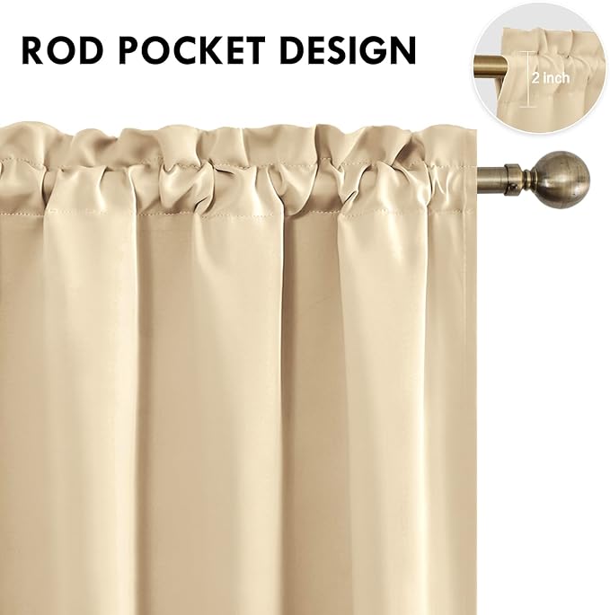 DWCN Beige Blackout Curtains for Bedroom – Rod Pocket Thermal Insulated Energy - Image 4