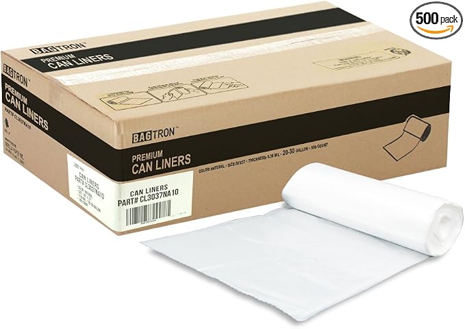 20-30 Gallon Trash Bags, 10 Micron High Density Garbage Can Liners Bulk by Bagtron