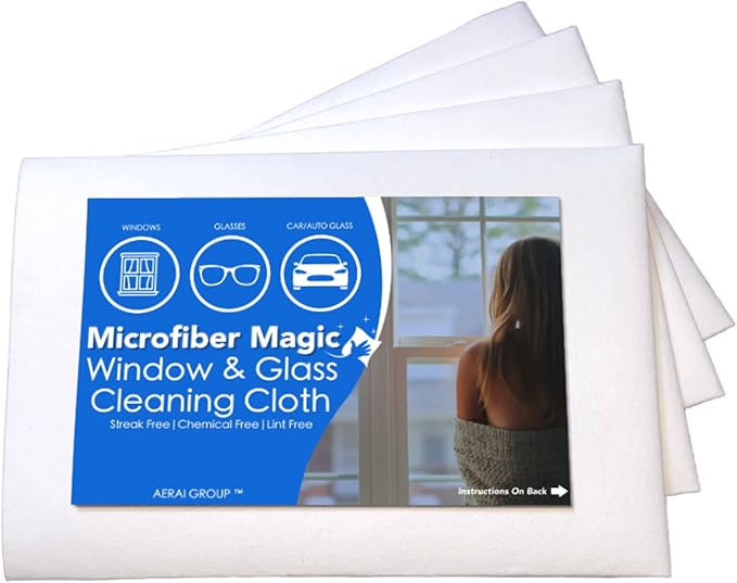 Microfiber Magic 4 Pack Glass & Mirror Cleaning Cloths by AERaiGroup