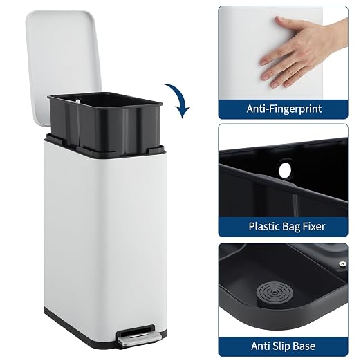 Garvee 13 Gallon Kitchen Trash Can, Stainless Steel Step Garbage Bin - Image 4