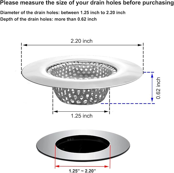 1.25" Small Drain Strainer, Sink Drain Hair Catcher, Bathroom Sink Strainer - Image 2