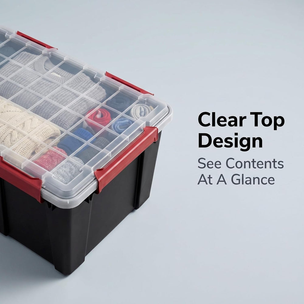 2 Pack 20 Gallon Stackable Plastic Storage Bins with Gasket Lids, Black