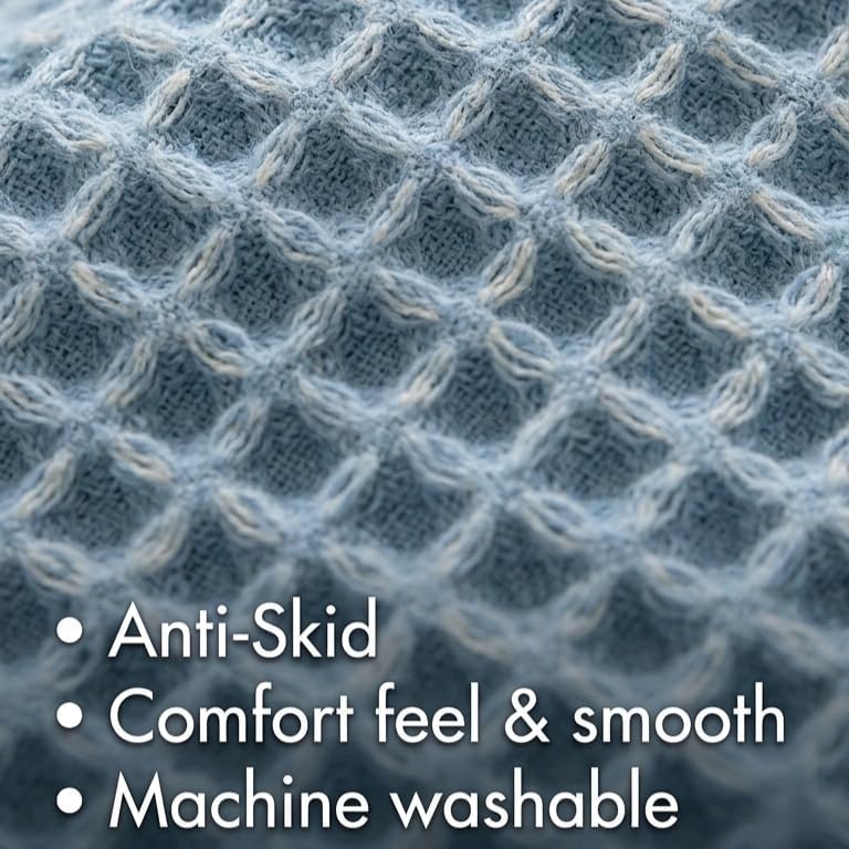 Watson Waffle Bath Rug Set 2 Piece 17x24 and 20x32 Inch, 1000 GSM Cotton Bathroom Rugs, Soft Absorbent Bath Mats, Non Slip SEBS Backing, Quick Dry Machine Washable, Blue
