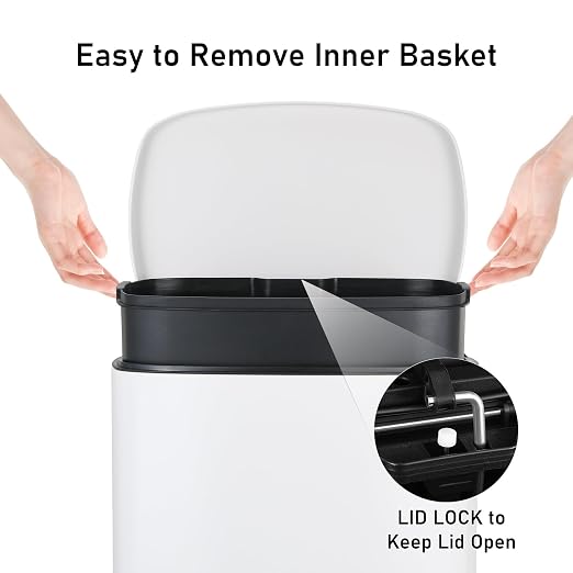 Arlopu 13.2+1.3 Gallon Step Trash Can, Stainless Steel Garbage Bin, Soft-Close - Image 4