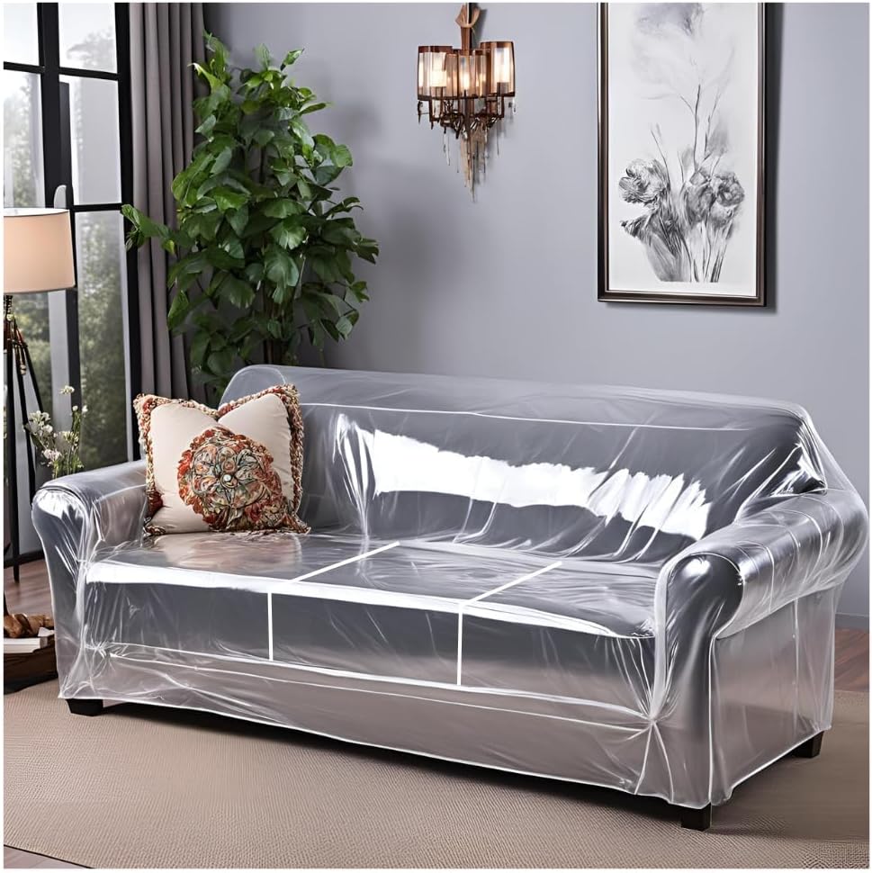 Evelots Clear Couch Cover - Thick Heavy Duty Vinyl 3 Seat Sofa Cover for Protection Against Cat & Dog Clawing - Stain & Dust Protector - Waterproof Slipcover for Moving & Storage