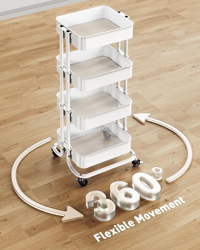 Pipishell 4 Tier Metal Rolling Utility Cart, Heavy-Duty Storage Rolling Cart - Image 6