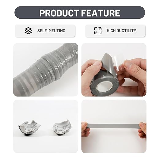 Self Fusing Silicone Tape 2 Rolls 1 in x 10' Grey Waterproof Rescue Tape Rubber - Image 4