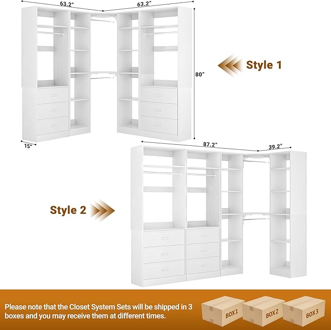 Corner Closet System with 6 Drawers, Closet Organizer System with 14 Shelves & - Image 7