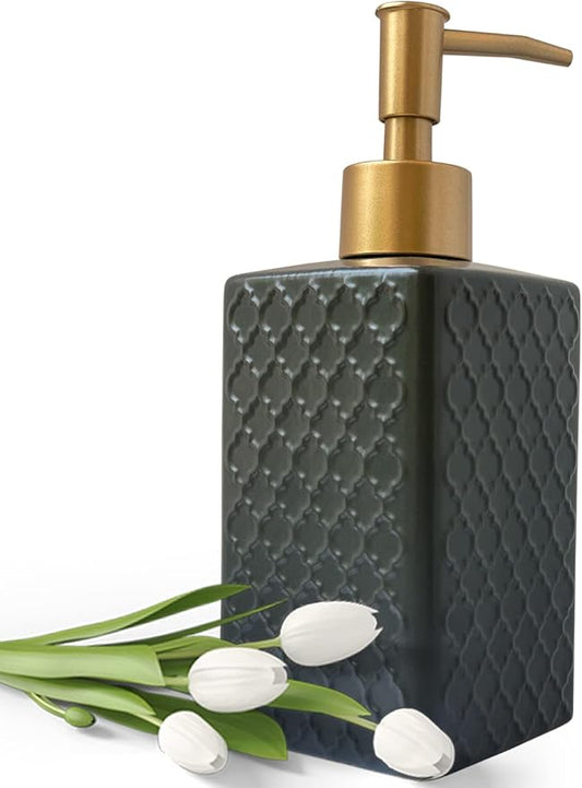 Gold Soap Dispenser for Bathroom, Retro Black Square Lotion Dispenser, by UNBONSOUHAIT