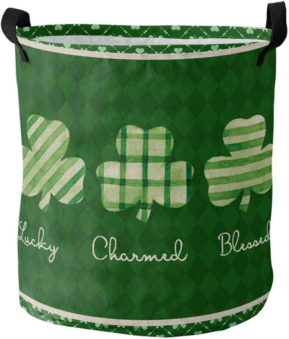 St. Patrick's Day Leaves Laundry Baskets,Green Lucky Clover Collapsible W...