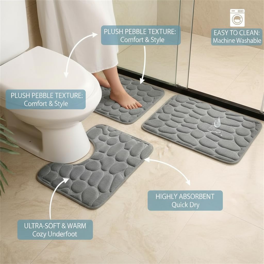 Bathroom U-Shaped Mat, Absorbent and Non-Slip Floor Mat for The Bathroom