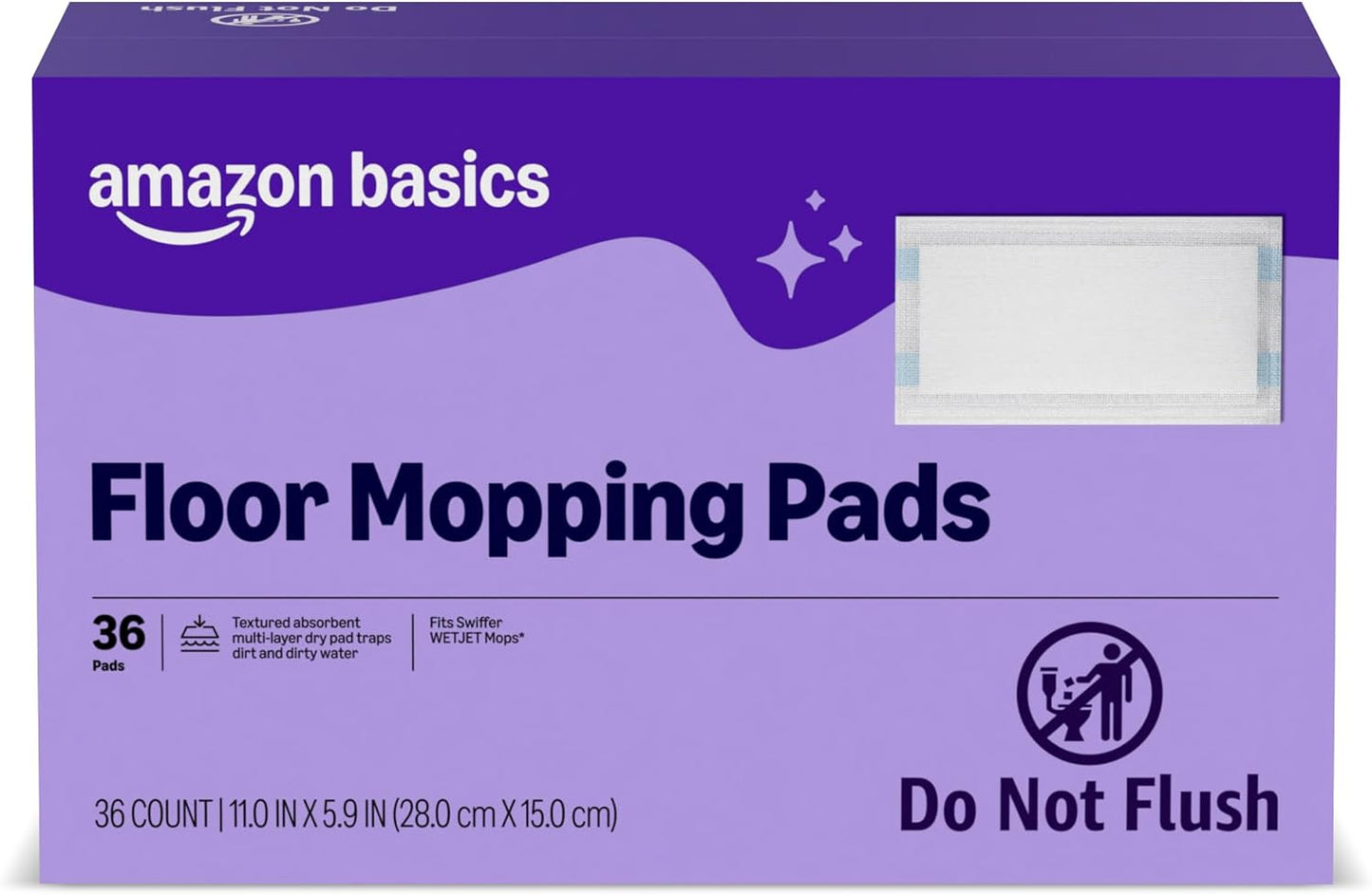 Amazon Basics Floor Cleaning Wet Mopping Pads, Super Absorbent, Fits Swiffer WetJet Mopping Systems, 36 Count, Packaging May Vary
