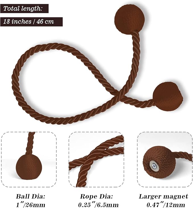 Hion Magnetic Curtain Tiebacks Dark Brown 6 Pack, Curtain Tiebacks Buckles - Image 2