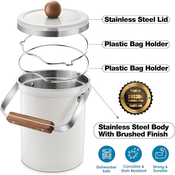 Kitchen Countertop Compost Bin 101ounces / 3Liters, Airtight Lid SUS304 - Image 7