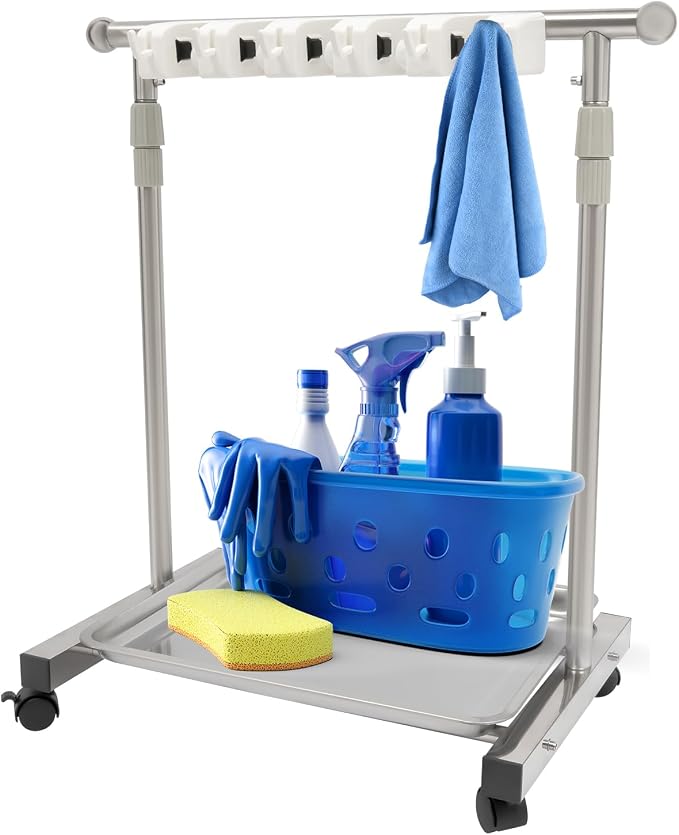 Broom Mop Holder, Movable Put Wet Mops Broom Floor Standing Cleaning Tool Rack - Image 4