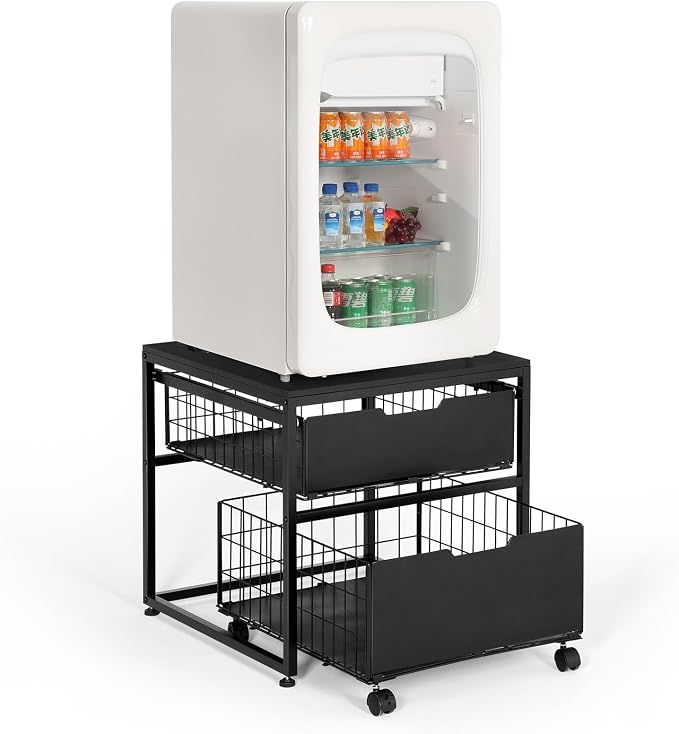 Mini Fridge Stand with Storage Drawer, 21.7”x21.7” Heavy Duty Mini Fridge Table - Image 2