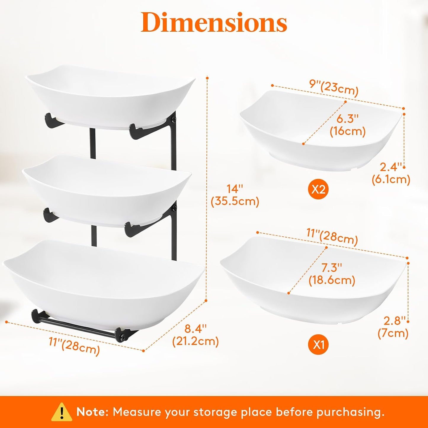 Lifewit 3 Tier Fruit Bowl for Kitchen Counter, Tiered Plastic Serving Tray | Fruit Holder with Black Metal Stand for Countertop, Tiered Serving Platters for Vegetables, Cakes, Parties & Buffets Display