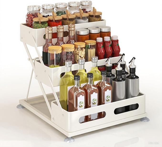 Bokelai Spice Rack 3 Tier Foldable Seasoning Organizer Jars Storage Holder Step by Bokelai