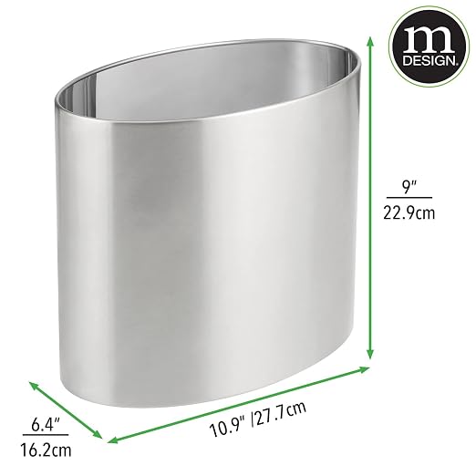mDesign Stainless Steel Metal Oval Trash Can, 7.9 Liter/2.09 Gallon Wastebasket - Image 5