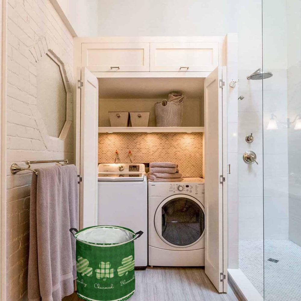 St. Patrick's Day Leaves Laundry Baskets,Green Lucky Clover Collapsible W...
