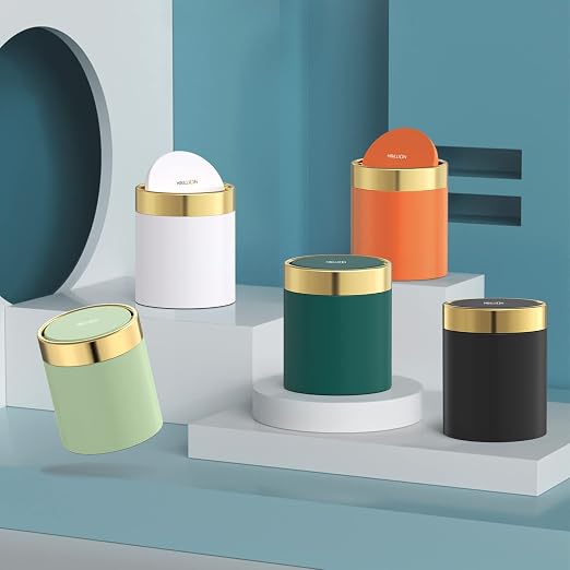 Mini Trash Can with Lid, Desktop Small Trash Can Recycling Bin Cute Metal - Image 6