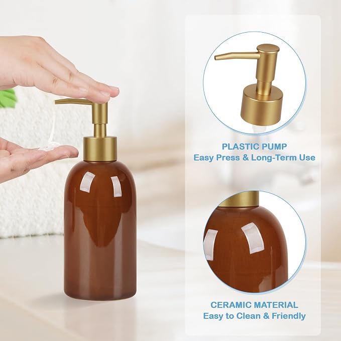 Natheeph 14OZ Ceramic Soap Dispenser Ceramic Soap Pump Dispenser Can Fill Liquid - Image 2