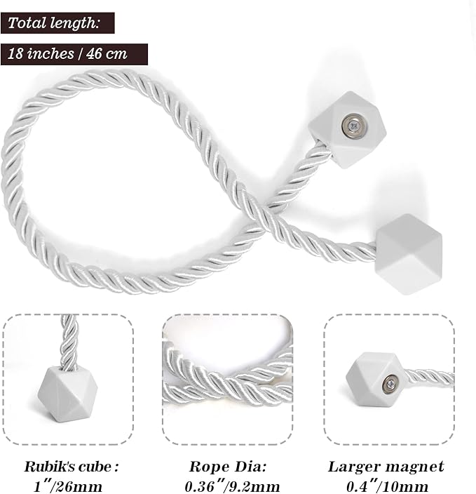 Hion Magnetic Curtain Tiebacks White 6 Pack, Curtain Tiebacks Buckles Holdbacks - Image 2