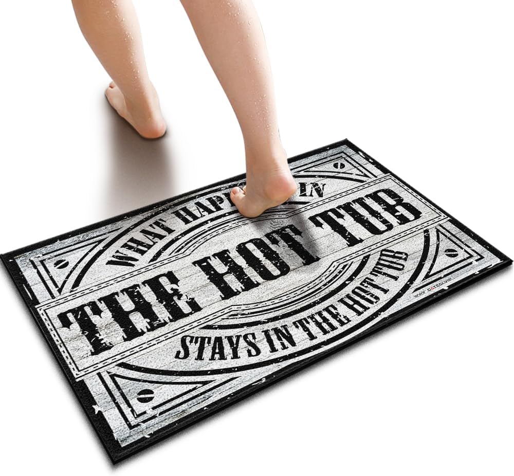Nukan Funny What Happens in The Hot Tub Stays in The Hot Tub Bathroom Rug - 20x32in Faux Cashmere Floor Mat - Non-Slip Absorbent Bath Mat Cute Hot Tub Decor & Housewarming Gift for Hot Tub Owners