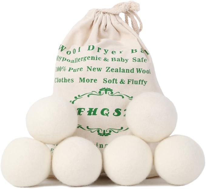 Wool Dryer Balls Organic XL 6-Pack, Reusable Natural Fabric Softener, Dryer by FHQSX