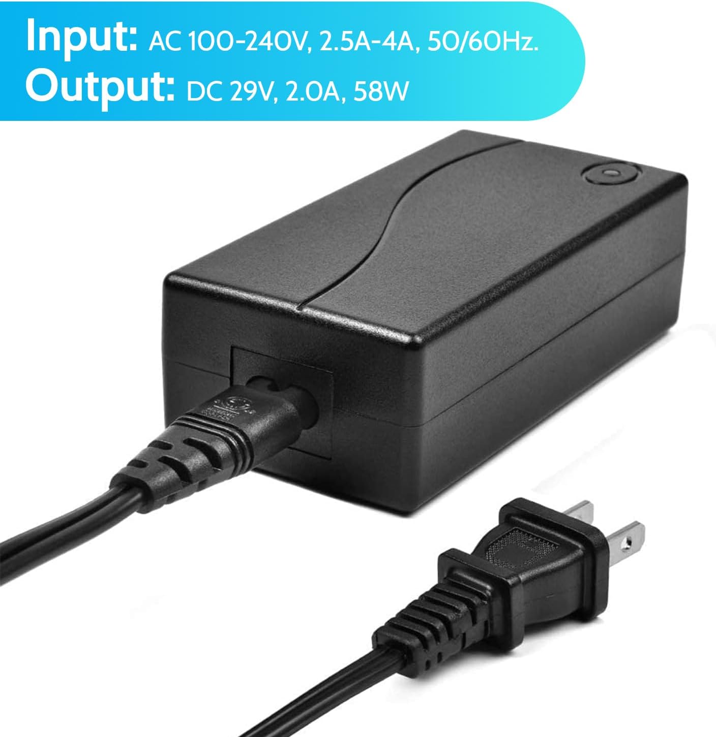 Power Recliner Power Supply, Sopito 2-Pin AC/DC Adapter 100-240V 50/60hz, Quality 29V 2A Switching Transformer, Replacement Part for Recliner Couch/Electric Sofa/Lift Chair/Standing Desk