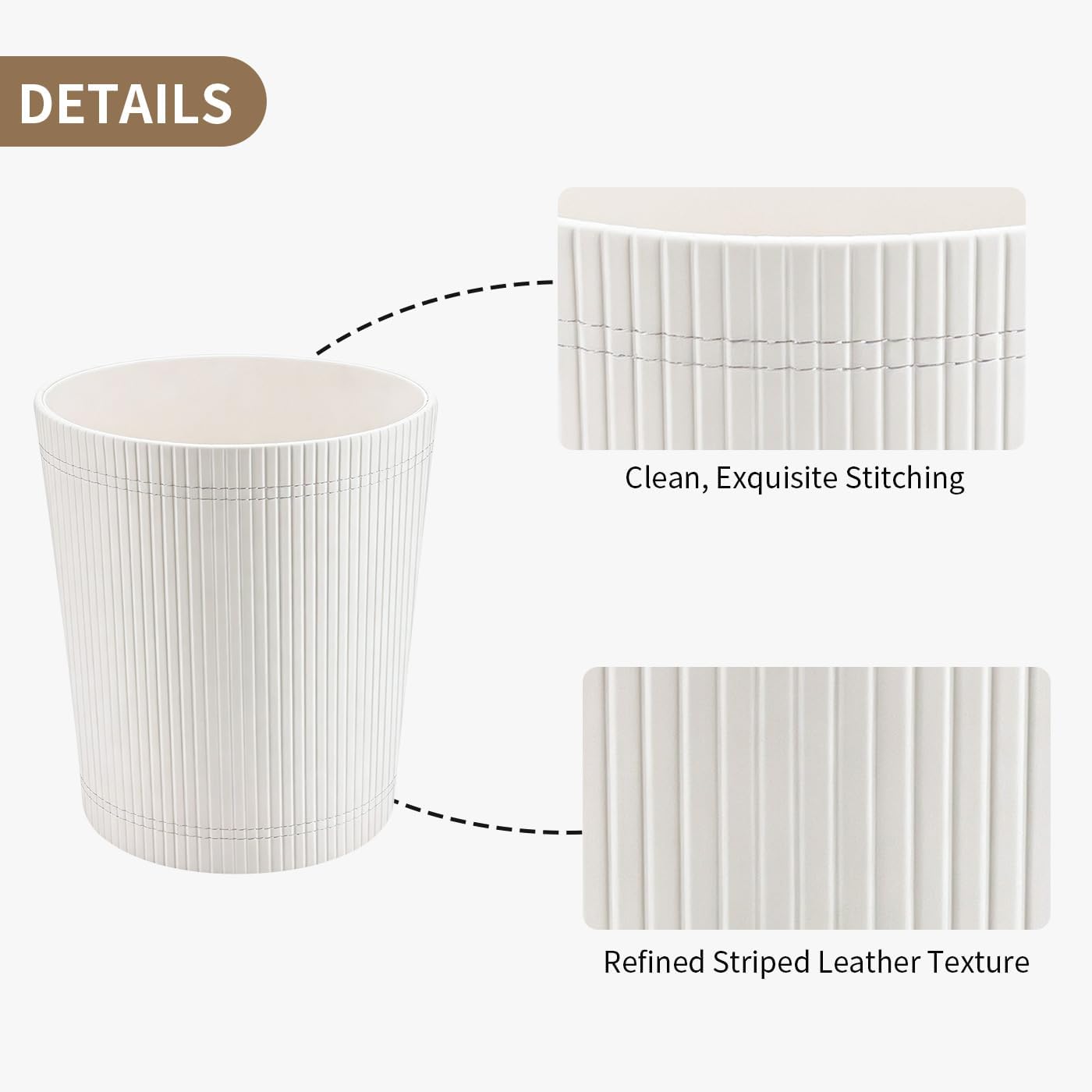 GORESE Pu Leather Trash Can, 2.6 Gallon Wastebasket, Small Wastepaper Basket for Office, Bedroom, Living Room, Round Trash Bin Home Decor, Cream White