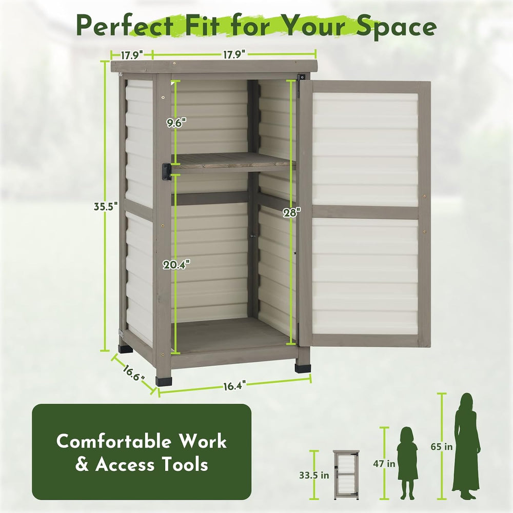 Small Outdoor Storage Cabinet with Waterproof Metal Top, White Wood & Pla...