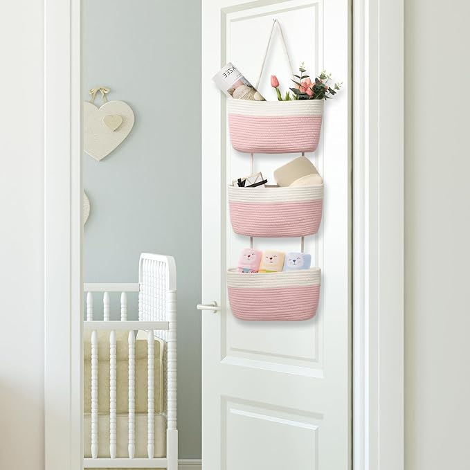 TeoKJ Over the Door Organizer, 3-Tier Woven Cotton Hanging Kitchen Baskets - Image 5