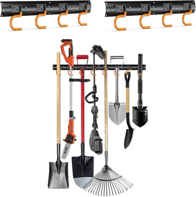 3-H 2×16" All Metal Garden Tool Organizer, Garage Tool Organizer, Broom Holder by 3-H