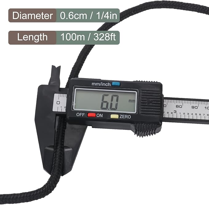 328 Feet 1/4 Inch Black Polyester Rope, 6mm Polypropylene Utility Rope - Image 2