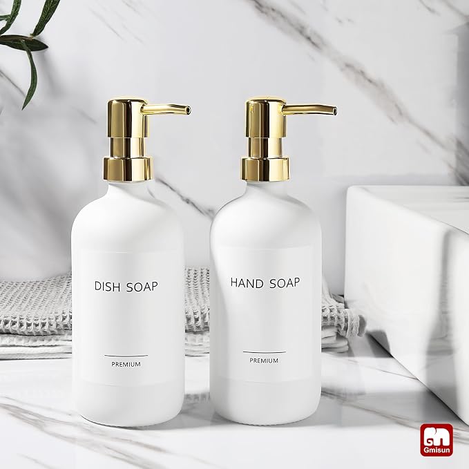 GMISUN White Soap Dispenser, 2 Pack Glass Hand Soap Dispensers Bathroom - Image 4