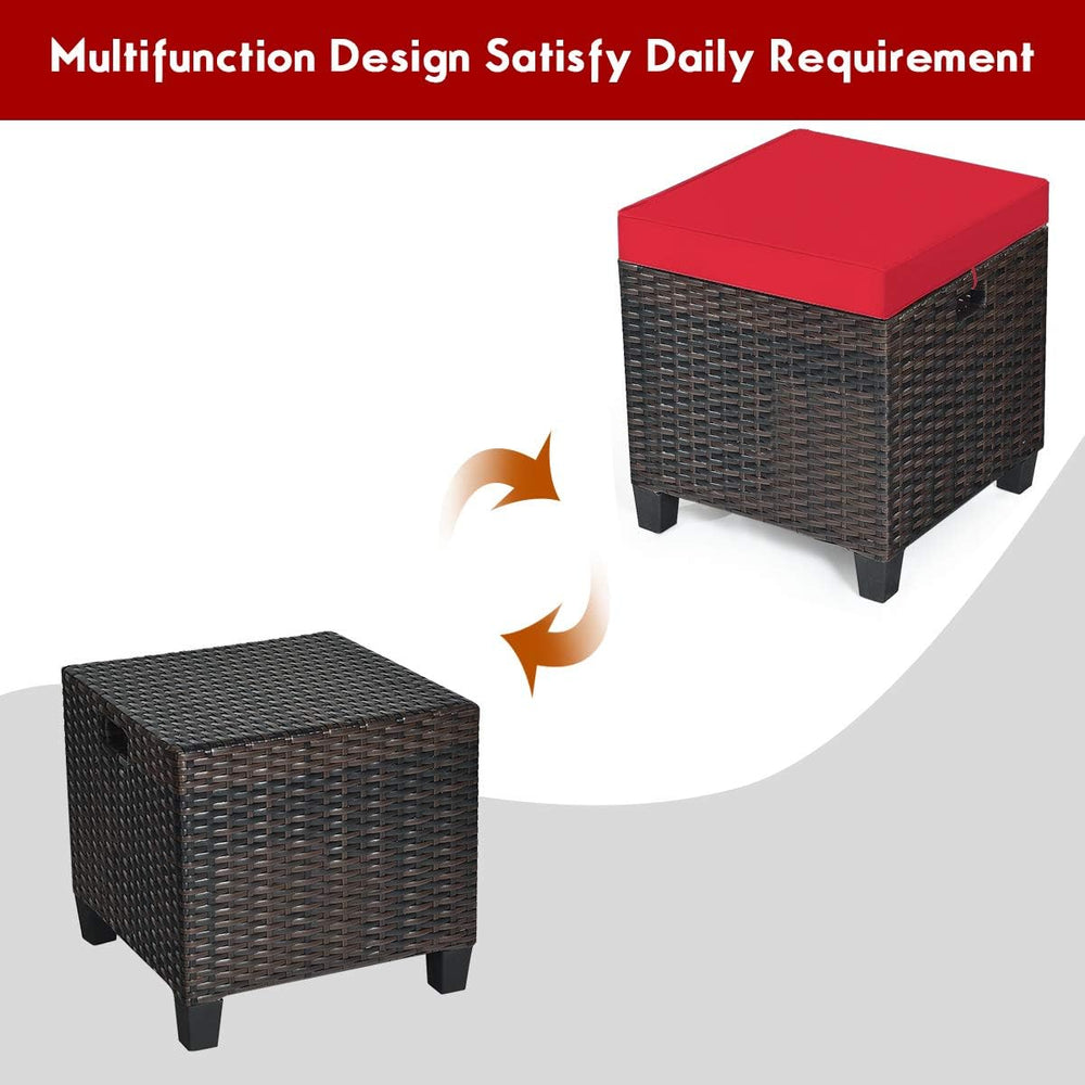 Tangkula 2 Pieces Outdoor Patio Ottoman, All Weather Rattan Wicker Ottoman Se...