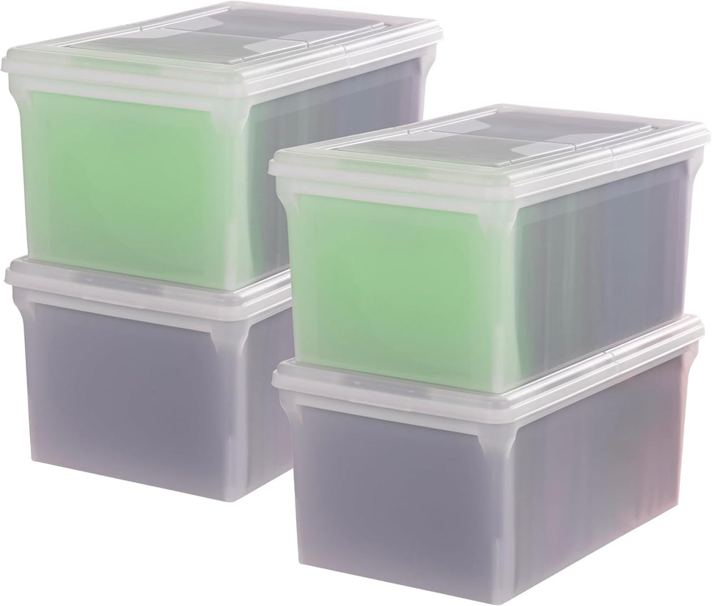 IRIS USA 4-Pack Snap File Box with Locking Lid, Black