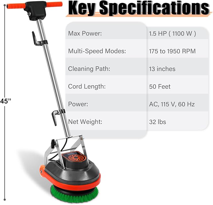 Commercial Floor Scrubber Machine, Heavy Duty Orbital Floor Cleaner, Hardwood - Image 2