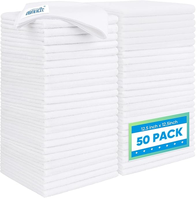 HOMEXCEL White Microfiber Cleaning Cloth 50 Pack, 12.5 x 12.5 inch Microfiber by HOMEXCEL