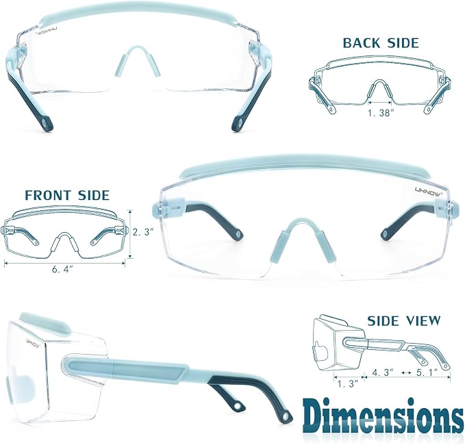UKNOW Safety Goggles Over Glasses, Safety Glasses Anti Fog Wraparound Eye - Image 6