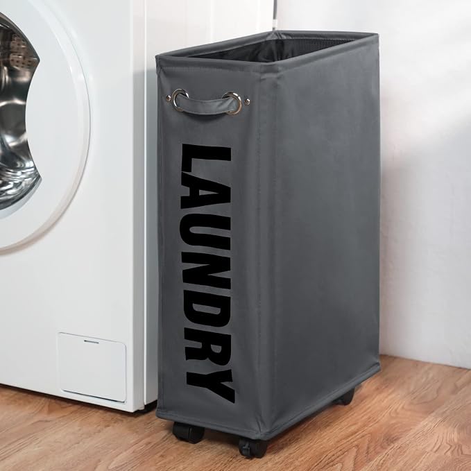 DOKEHOM 25-Inches Slim Laundry Basket on Wheels, Collapsible Rolling Laundry - Image 7