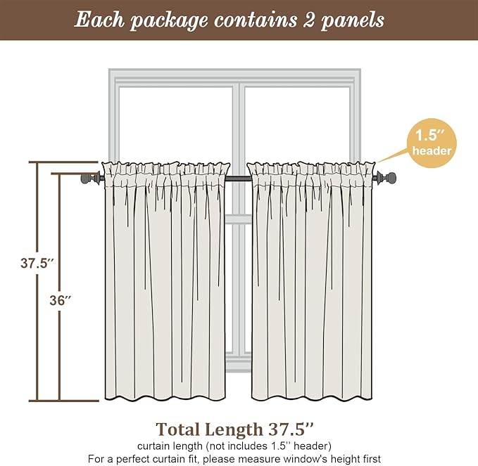 Chyhomenyc Sheer Curtains 36 Inch Length, Short Voile Sheer Window Curtians - Image 3