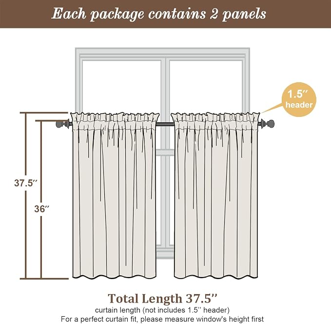 Chyhomenyc Sheer Curtains 36 Inch Length, Short Voile Sheer Window Curtians - Image 4