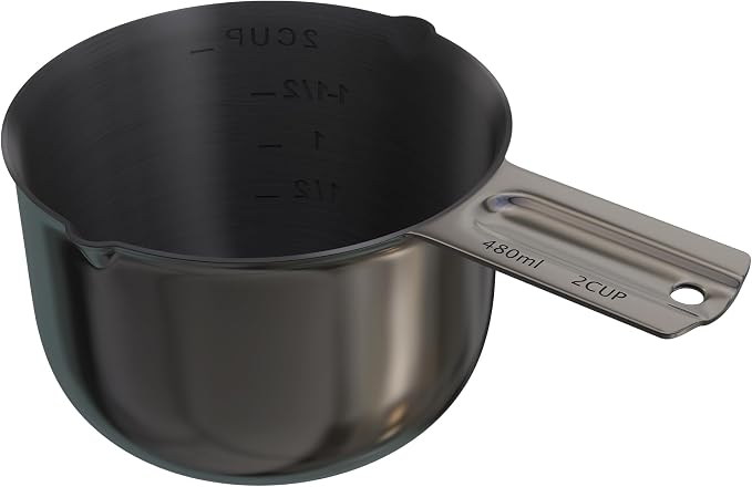 Color Up 2 Cup Measuring Cup, 480ml Black Stainless Steel Metal Measuring Scoop - Image 8