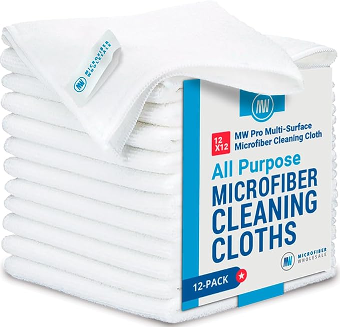 12" x 12" MW Pro Multi-Surface Microfiber Cleaning Cloths | White by MicrofiberWholesale