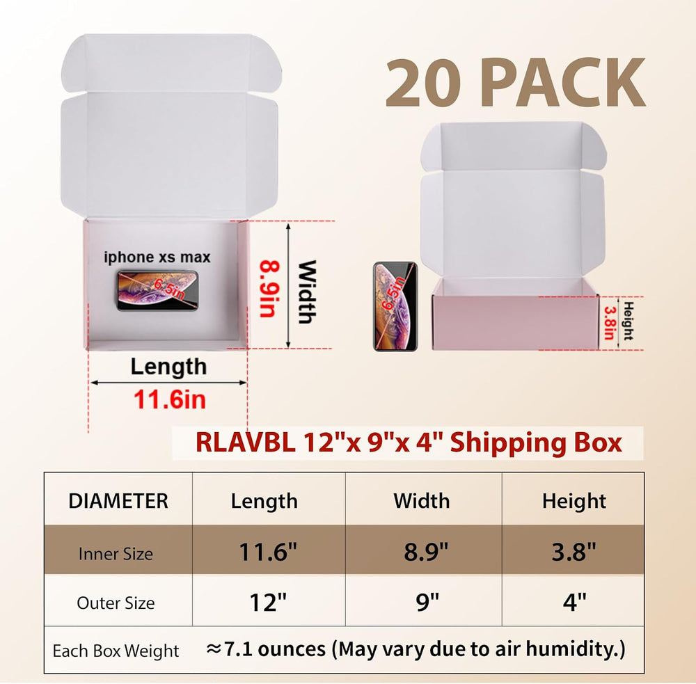 RLAVBL 12x9x4 Shipping Boxes Set of 20, Pink Corrugated Cardboard Box for Pac...
