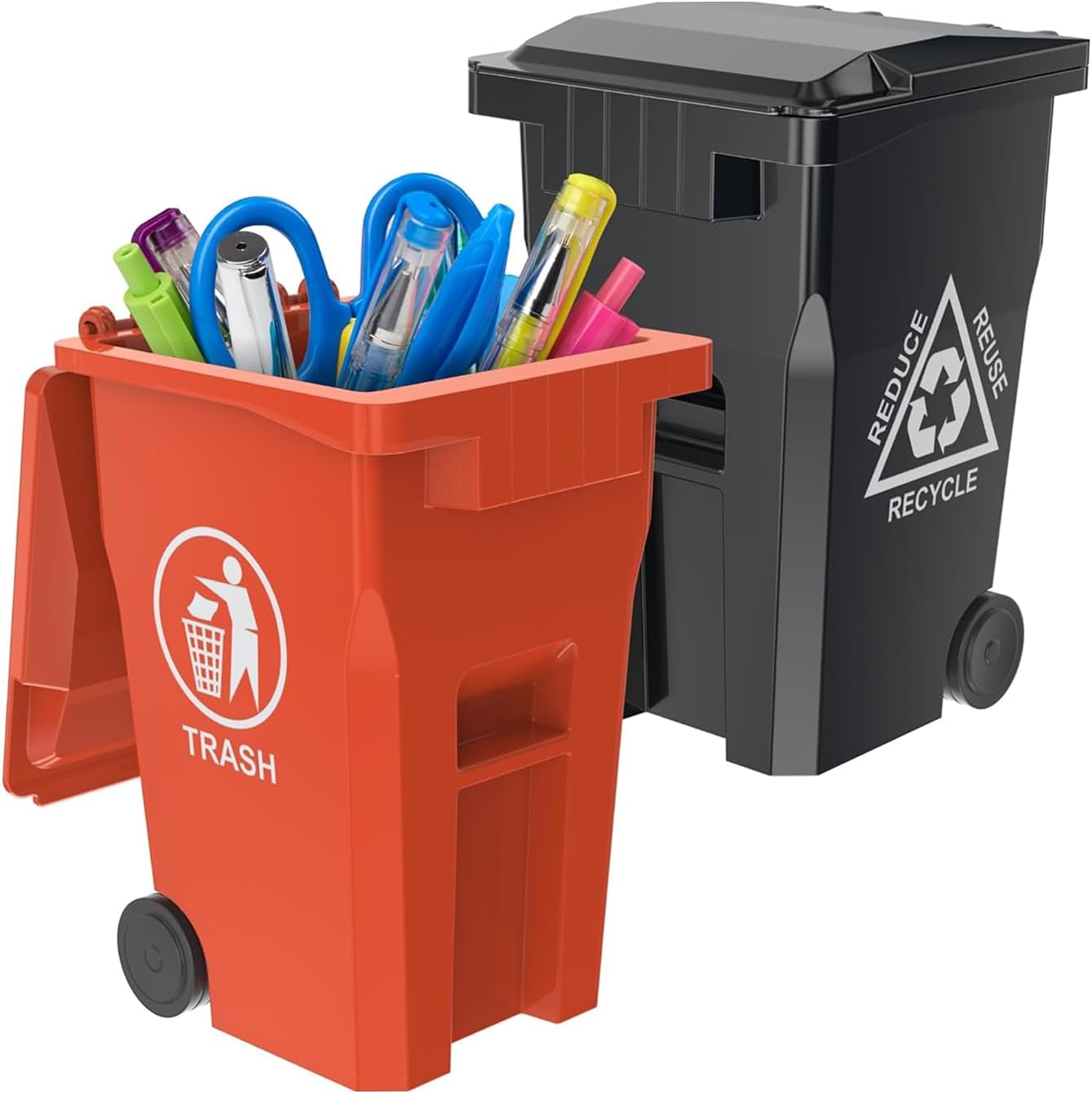 Mini Trash Can Pencil Holder for Desks, Black/Orange